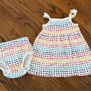 Hanna Andersson Sz 70 ruffle dress and bloomer set rainbow dots 6-12 months